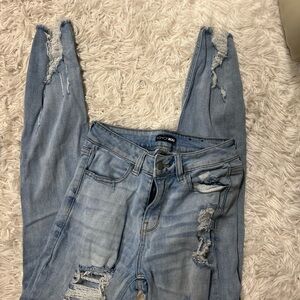 Fashion Nova Light Blue Distressed Skinny Jeans